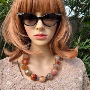 LARGE POLISHED CARNELIAN STONE STERLING SILVER NECKLACE